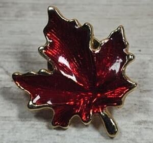Shiny Bright Red Maple Leaf Pin for a Hat, Lapel, Lanyard, Jacket or Backpack